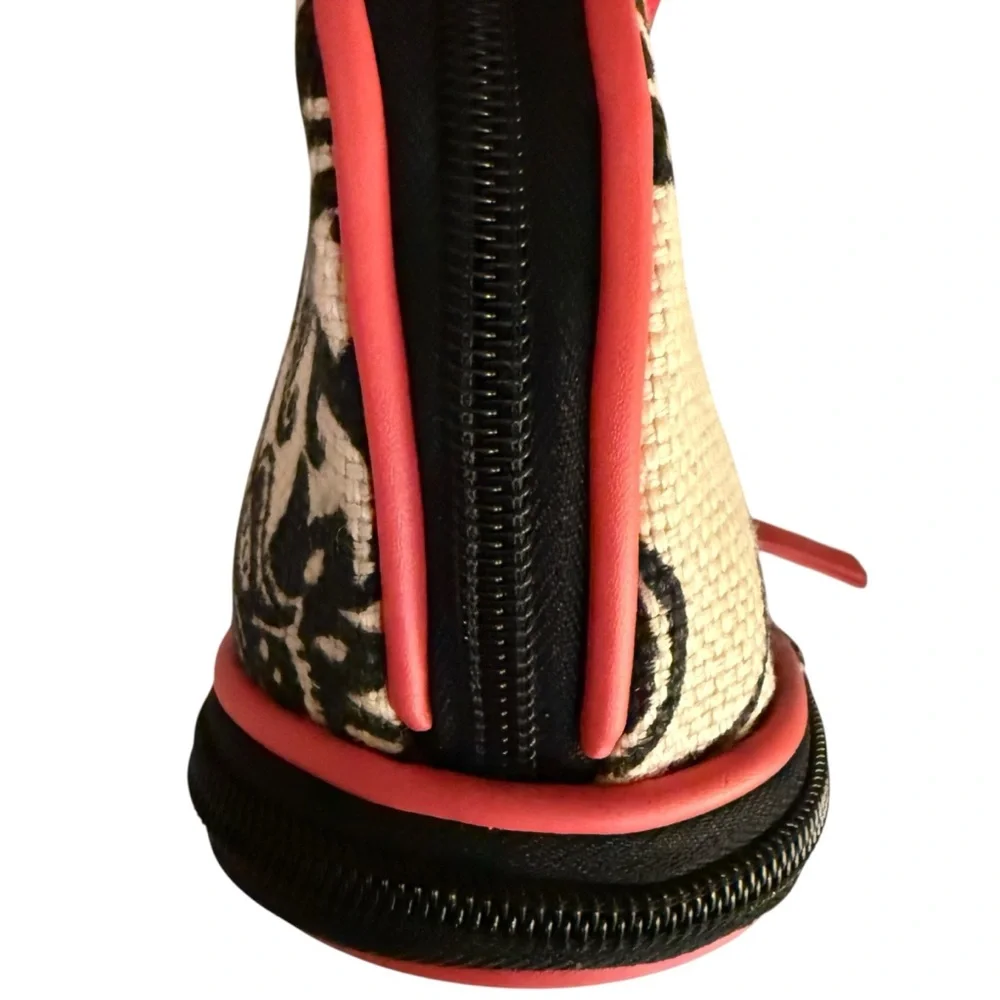 Spartina 449 Daufuskie Island Cosmetic Case Natural Black Pink Leather Trim New